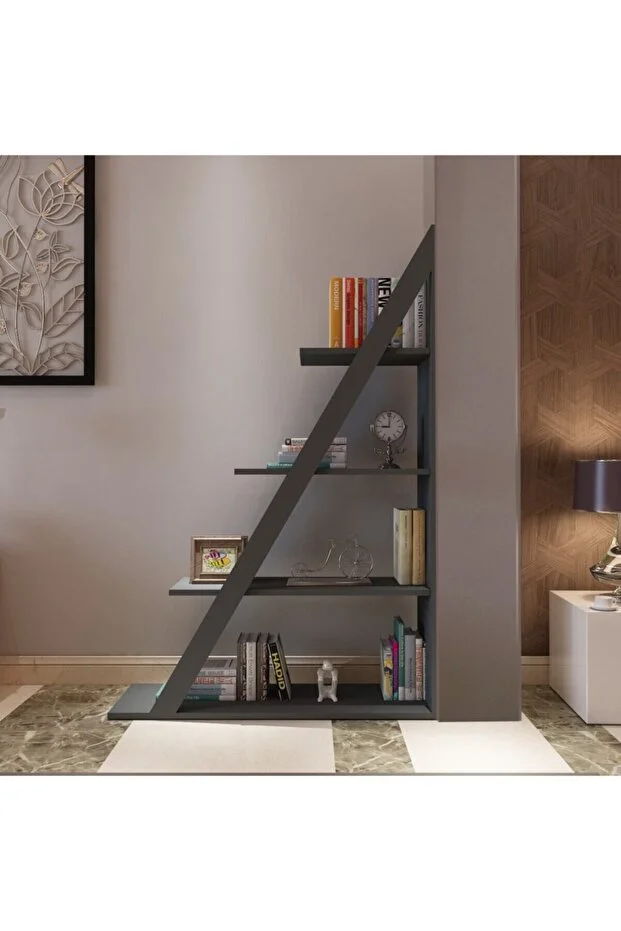 Arven 4 Raflı Kitaplık – Modern Tasarım, Antrasit-Beyaz Renkli Raf Ünitesi